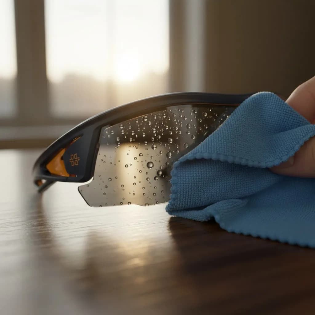 Nettoyage d'une lunette de sport à la microfibre — protocole d'entretien